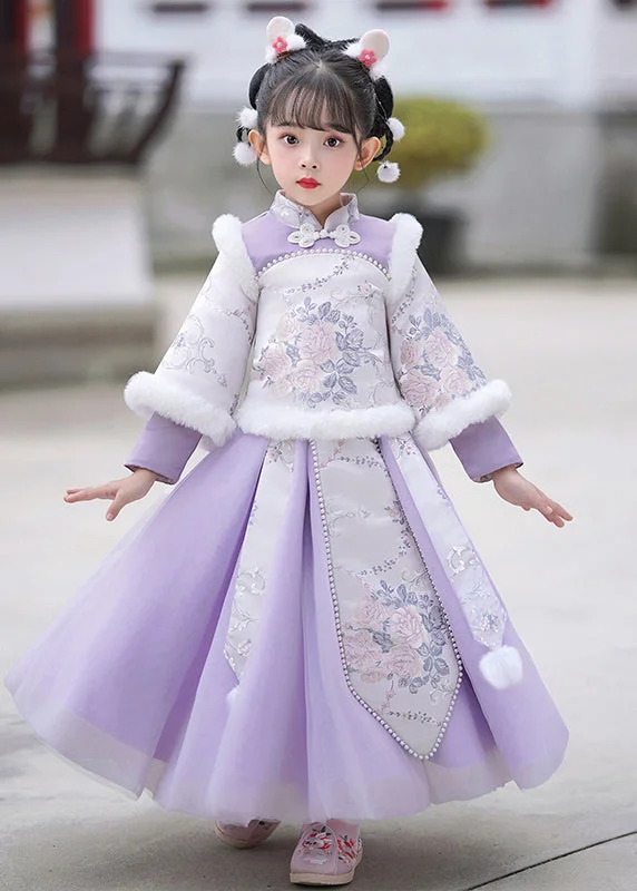 Stylish Purple Stand Collar Embroideried Nail Bead Girls Maxi Dresses Winter TR011 Tunics Floral girly Stylish Purple Stand Collar Embroideried Nail Bead Girls Maxi Dresses Winter TR011 Tunics Floral girly