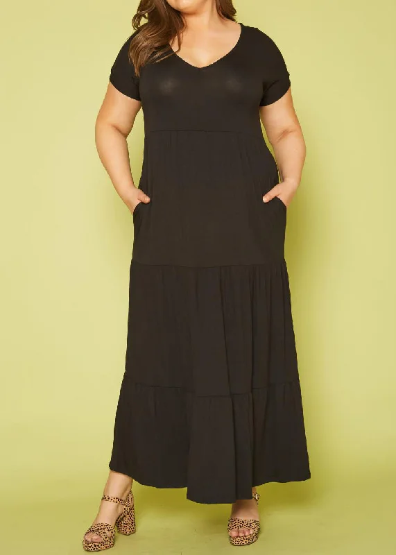 HI Curvy Plus Size Women Short Sleeve Flare Maxi Dress Tunics Summer linen