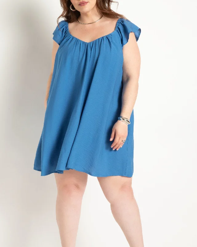 Puff Sleeve Mini Dress | Star Sapphire Cozy Cowl Neck Mini Dress
