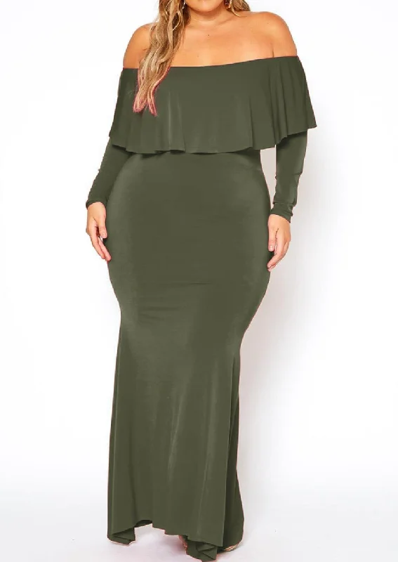 HI Curvy Plus Size Women Elegant Red Carpet Off Shoulder Mermaid Maxi Dress Tunics Versatile all-occasion HI Curvy Plus Size Women Elegant Red Carpet Off Shoulder Mermaid Maxi Dress Tunics Versatile all-occasion