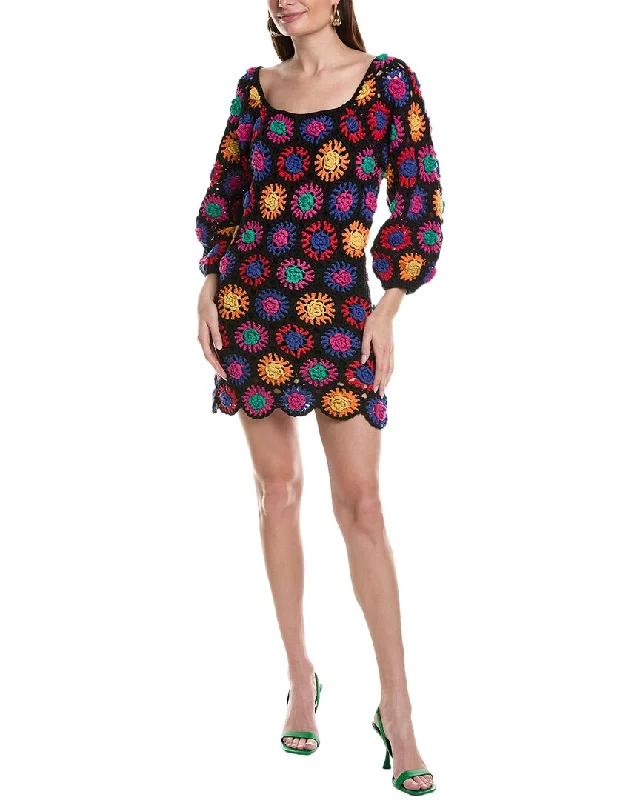 FARM Rio Crochet Flowers Mini Dress Tunics Plaid country