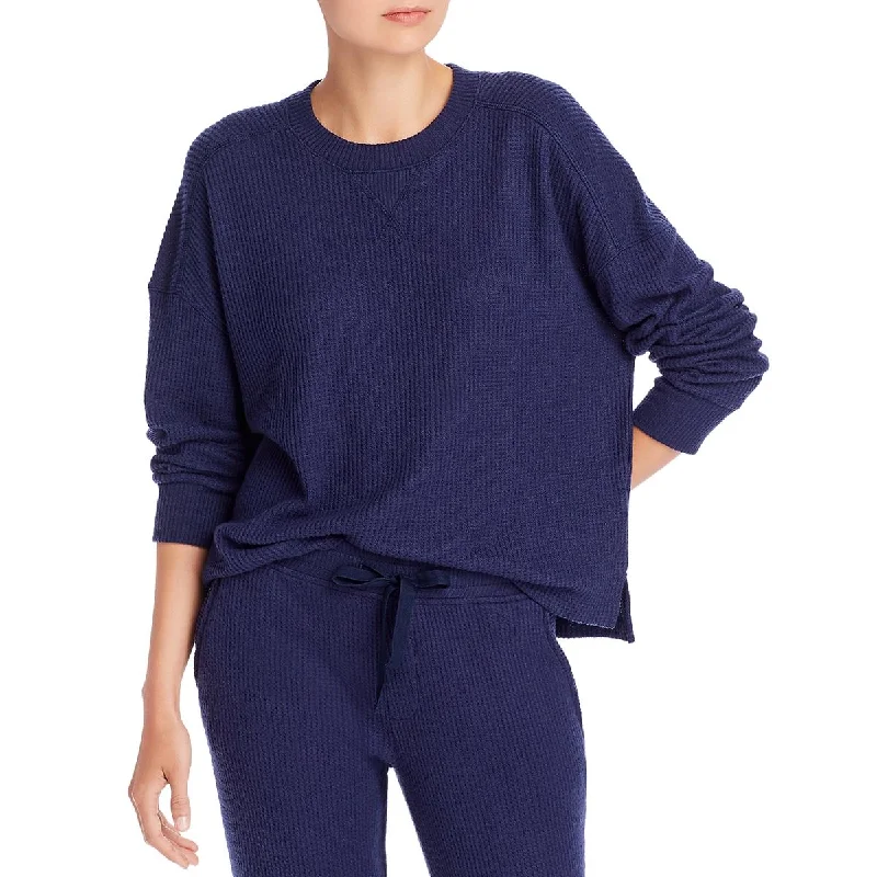 ATM Womens Waffle Knit Oversized Sweatshirt Hoodie with Raw Hem Edgy Unfinished