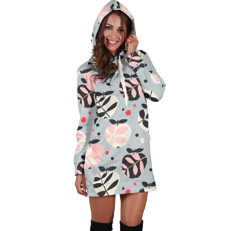 Apple Print Pattern Women Hoodie Dress Hoodie with Snap Buttons Easy Quick