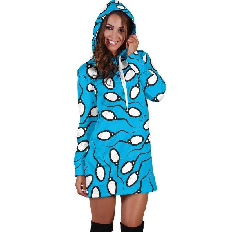 Anatomy Sperm Pattern Print Women Hoodie Dress Hoodie with Slit Hem Functional Movement Anatomy Sperm Pattern Print Women Hoodie Dress Hoodie with Slit Hem Functional Movement