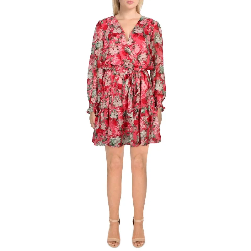Womens Chiffon Floral Fit & Flare Dress Tunics Versatile stylish
