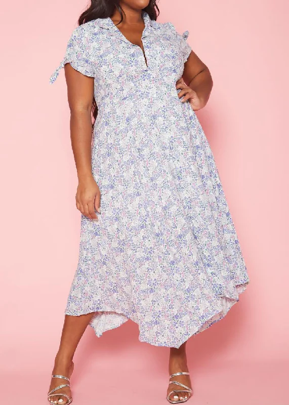 HI Curvy Plus Size Women Floral Print Flare Maxi Dress Tunics Corduroy durable