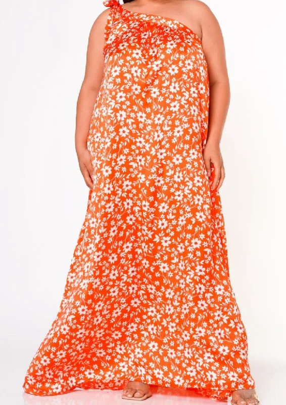 Hi Curvy Plus Size Women One Shoulder Floral Print Maxi Dress Tunics Stylish modern