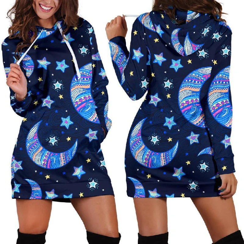 Celestial Pattern Print Women Hoodie Dress Hooded Sweatshirt Casual Wear Street Style Celestial Pattern Print Women Hoodie Dress Hooded Sweatshirt Casual Wear Street Style
