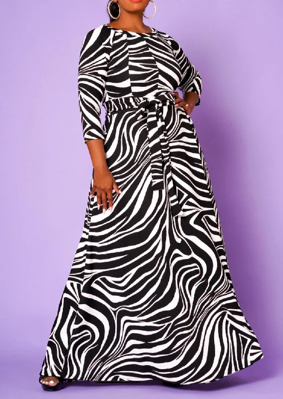 Hi Curvy Plus Size Women Zebra Print Flare Maxi Dress Tunics Plaid country
