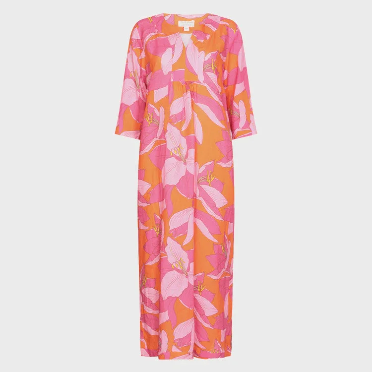 NOLOGO fruit flower pink linen maxi dress Tunics Stylish elegant