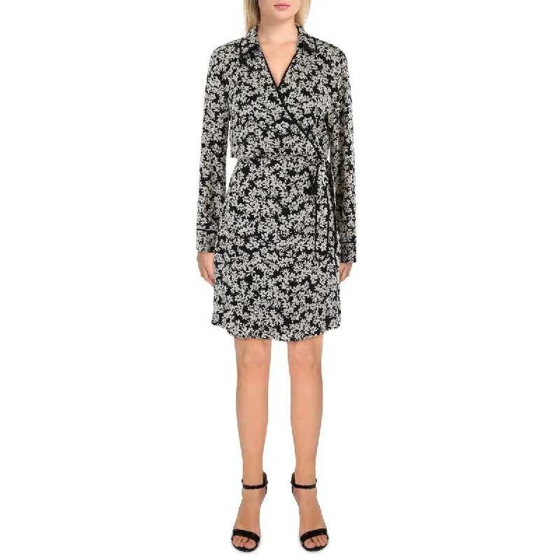 Womens Floral Print Mini Wrap Dress Tunics Luxurious premium