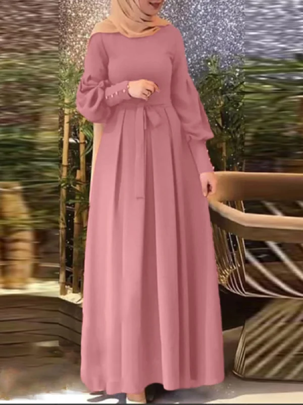 Stunning Long Sleeve Crew Neck Kaftan Maxi Dress - Elegant Tie Waist Design, Flowy Plain Color Fabric, Comfortable Women's Clothing for Everyday Wear - Perfect for Formal Occasions and Casual Events Square Neckline Feminine Stunning Long Sleeve Crew Neck Kaftan Maxi Dress - Elegant Tie Waist Design, Flowy Plain Color Fabric, Comfortable Women's Clothing for Everyday Wear - Perfect for Formal Occasions and Casual Events Square Neckline Feminine