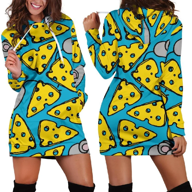 Cheese Mouse Pattern Print Women Hoodie Dress Hoodie with Hem Contrast Bold Stylish