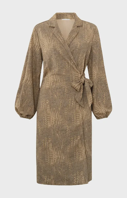 YAYA Tannin Brwn Dassin Wrap Dress w Bell Slvs Tunics Essential wardrobe