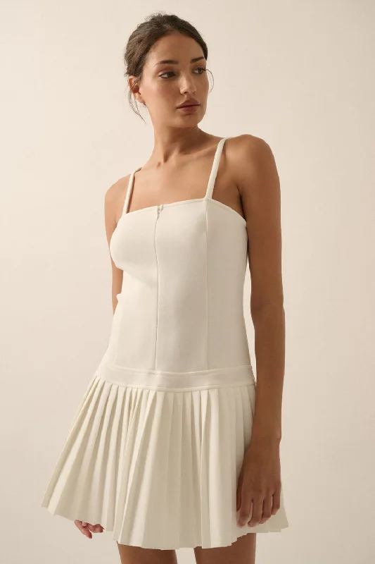 Amelia Scuba Pleated Mini Dress Stylish Short Sleeve Mini Dress