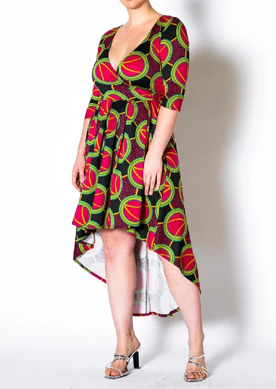 Hi Curvy Plus Size Women Multi Print Hi-Lo Wrap Midi Dress Tunics Corduroy durable