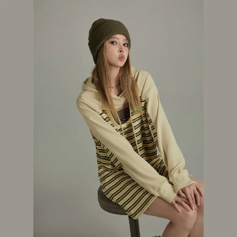 Loose Striped Hoodie Dress Hoodie with Back Slit Movement Comfort