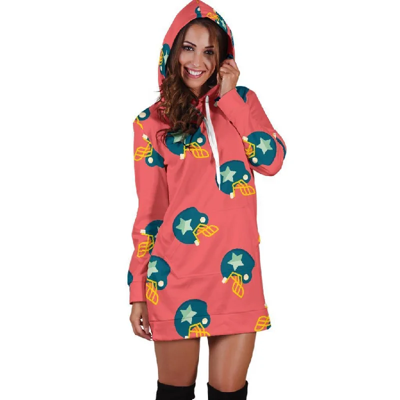 American Football Pattern Print Women Hoodie Dress Hoodie with Hem Lace Feminine Delicate