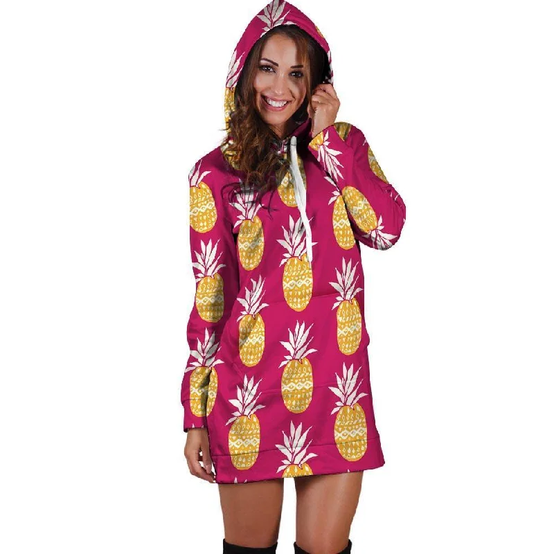 Aztec Hawaiian Pineapple Print Hoodie Dress Hoodie with Rhinestones Sparkly Elegant