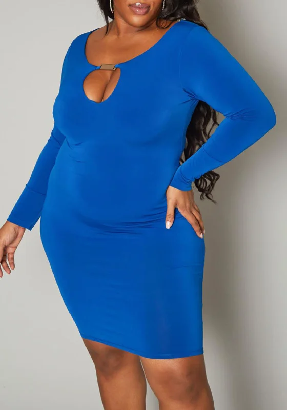 HI Curvy Plus Size Women Keyhole Cut Out Bodycon Mini Dress Tunics Trendy modern
