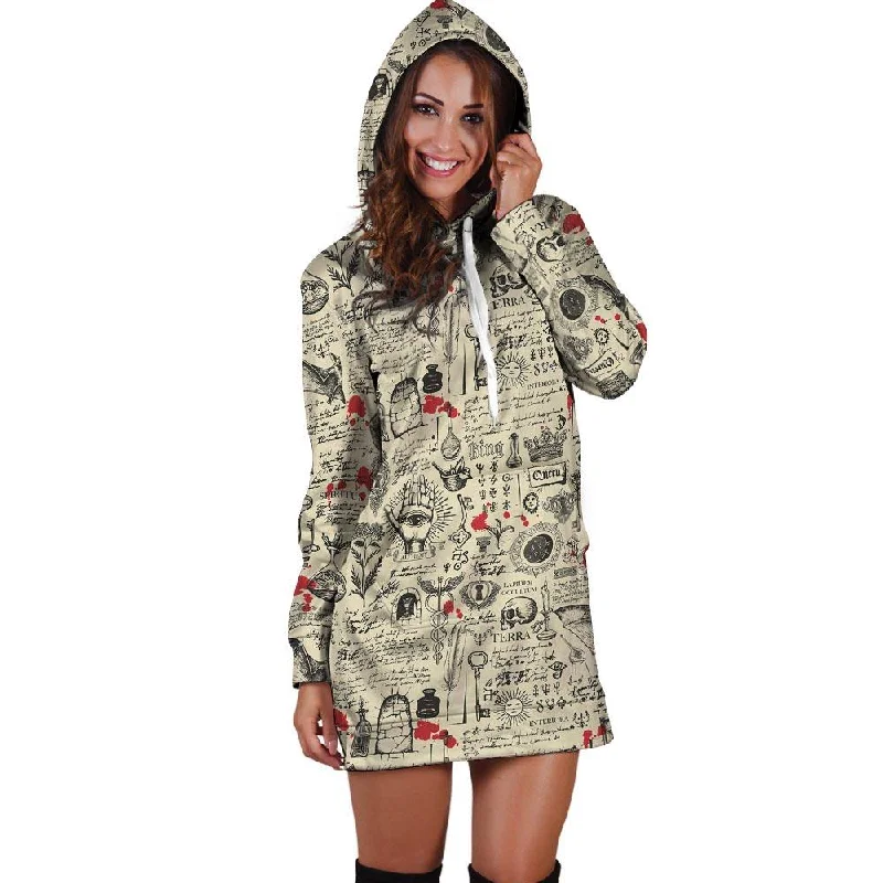 Alchemy Witchcraft Gothic Hoodie Dress Hoodie with Metallic Shiny Futuristic