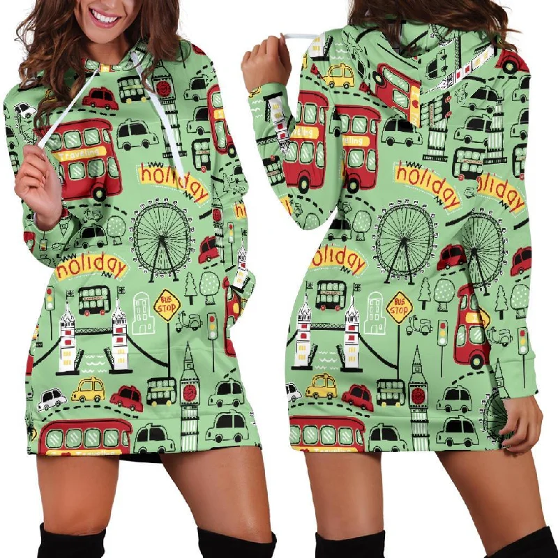 British Print Pattern Women Hoodie Dress Hoodie with Lining Warm Insulated