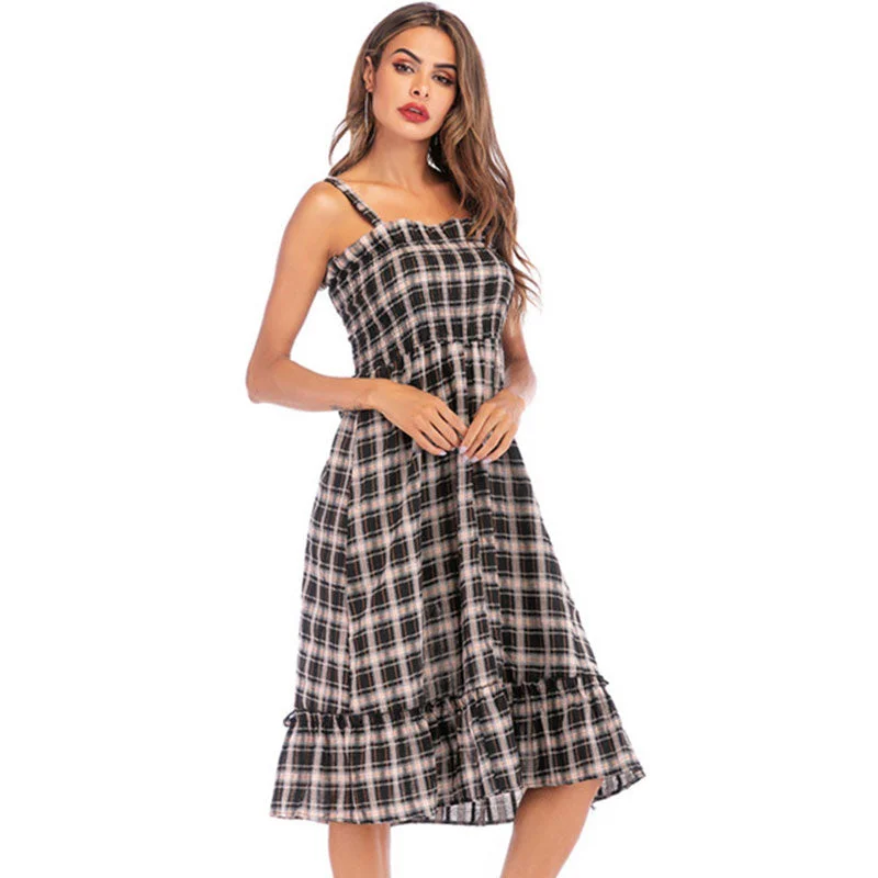 Sexy Plaid Ruffles Strap Dresses Women Casual Sleeveless A-line Summer Long Dress Ladies Fashion Elegant Party Dress Vestidos Tunics Timeless classic Sexy Plaid Ruffles Strap Dresses Women Casual Sleeveless A-line Summer Long Dress Ladies Fashion Elegant Party Dress Vestidos Tunics Timeless classic