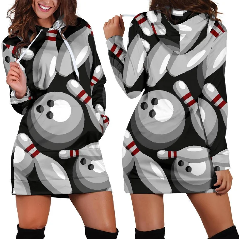 Bowling Pattern Print Women Hoodie Dress Hoodie with Applique Textured Unique