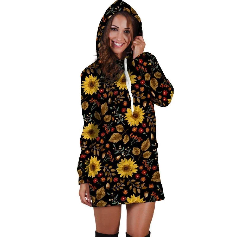 Autumn Sunflower Hoodie Dress Hoodie with Mesh Breathable Sporty