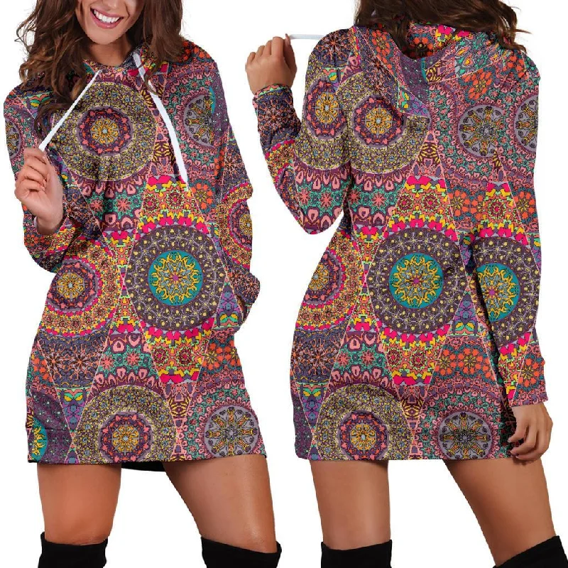 Bohemian Patchwork Pattern Print Women Hoodie Dress Hoodie with Camouflage Military Edgy Bohemian Patchwork Pattern Print Women Hoodie Dress Hoodie with Camouflage Military Edgy