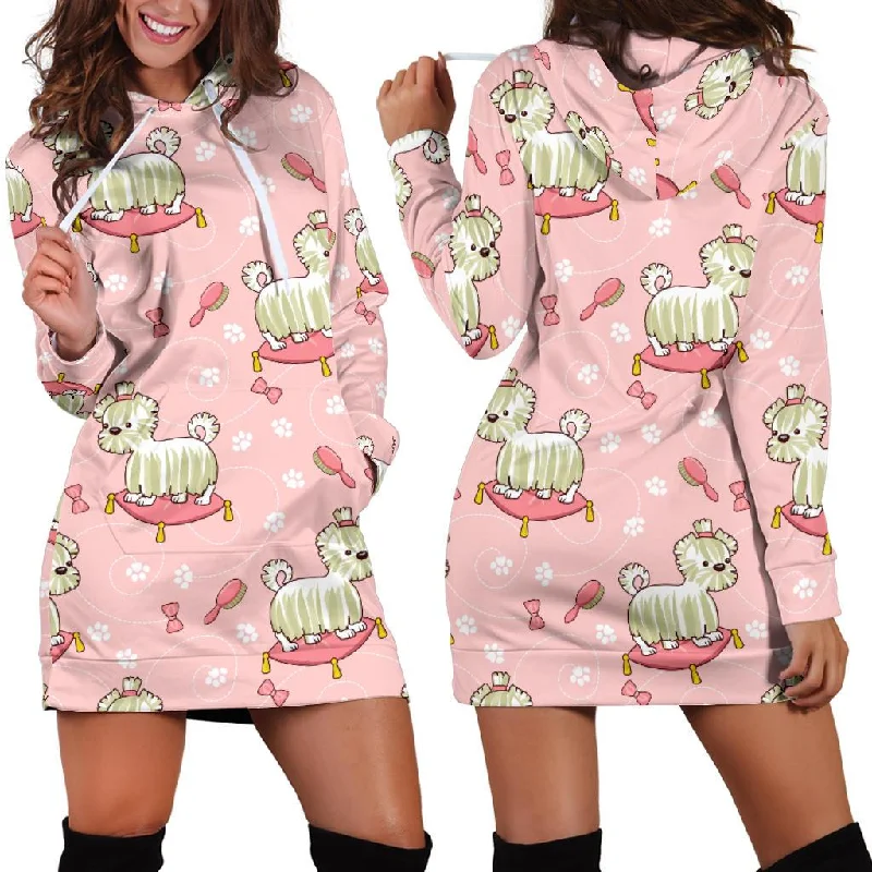Bichon Frise Dog Pattern Print Women Hoodie Dress Hoodie with Contrast Stitching Detailed Premium Bichon Frise Dog Pattern Print Women Hoodie Dress Hoodie with Contrast Stitching Detailed Premium