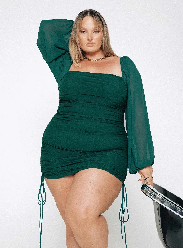 Aleena Mini Dress Green Curve Tunics Vintage classic