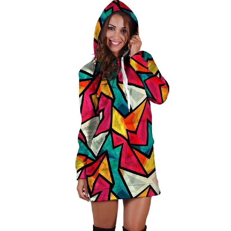 Abstract Geometric Colorful Hoodie Dress Hoodie with Toggle Buttons Decorative Unique
