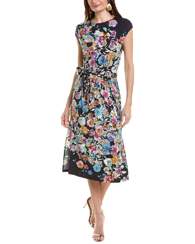 Johnny Was Fall Dance Tie-Front Knit Midi Dress Tunics Plaid country