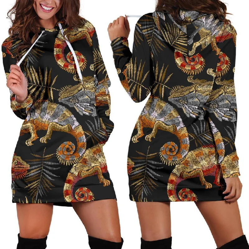 Chameleon Print Pattern Women Hoodie Dress Cotton Hoodie Fleece Lining Warmth