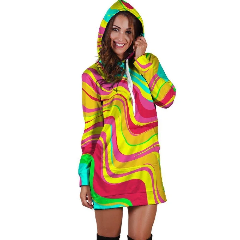 Abstract Paint Hoodie Dress Hoodie with Bell Sleeves Flared Feminine
