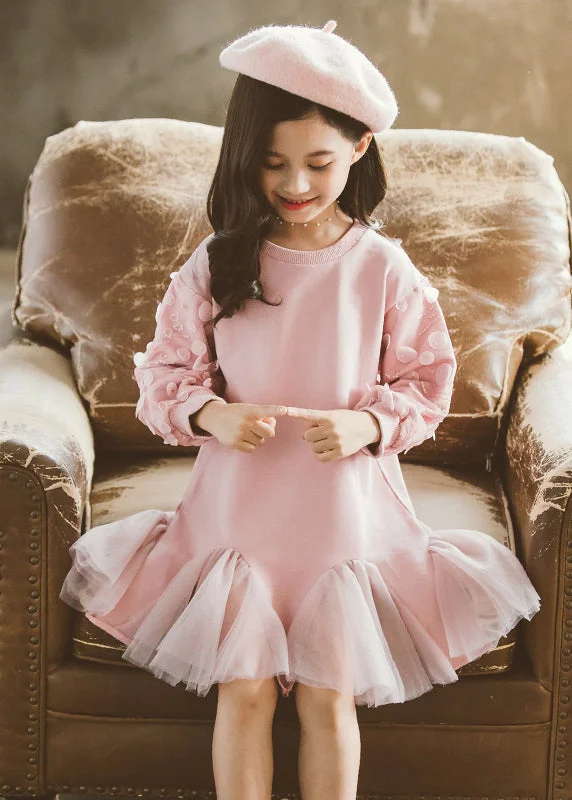 Classy Pink O-Neck Tulle Girls Long Pullover Dresses Spring TV025 Tunics stripes playful Classy Pink O-Neck Tulle Girls Long Pullover Dresses Spring TV025 Tunics stripes playful