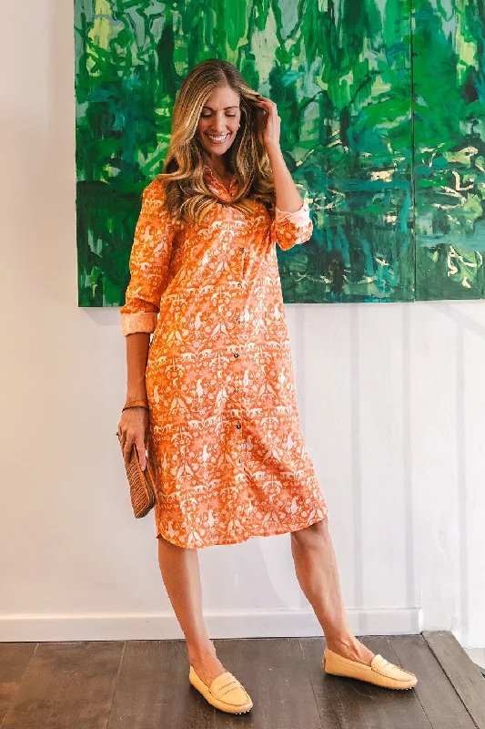 Jilly Midi Ceramic Birds Shirt Dress Tunics Designer luxury