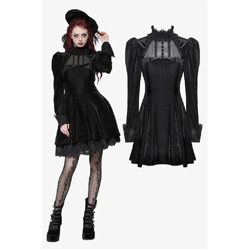 Women's Gothic Puff Sleeved Velvet Homecoming Dress Turtleneck Warm Winter