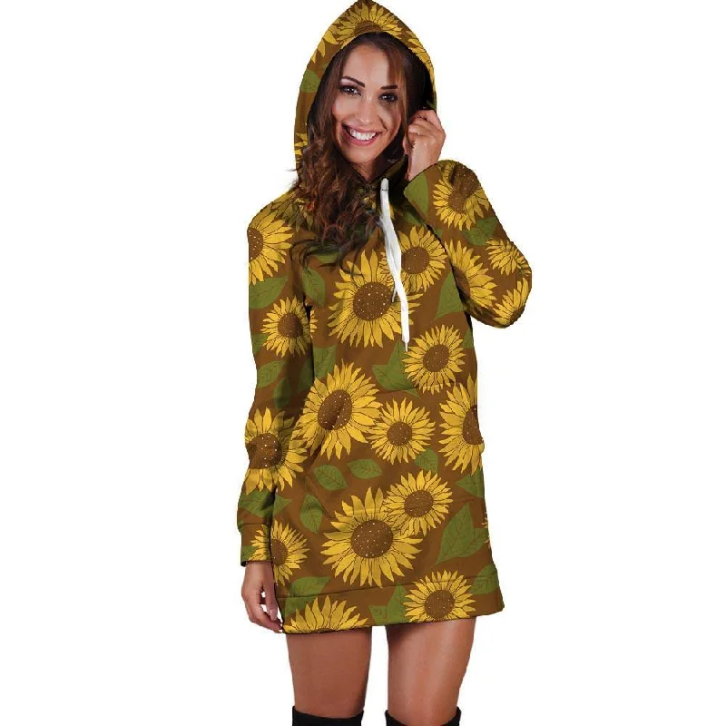 Brown Sunflower Print Hoodie Dress Graphic Hoodie Design Print