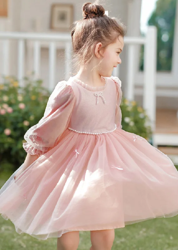 Lovely Pink O-Neck Nail Bead Silk Velour Patchwork Tulle Kids Mid Dress Spring TG002 Pencil Office Professional Lovely Pink O-Neck Nail Bead Silk Velour Patchwork Tulle Kids Mid Dress Spring TG002 Pencil Office Professional