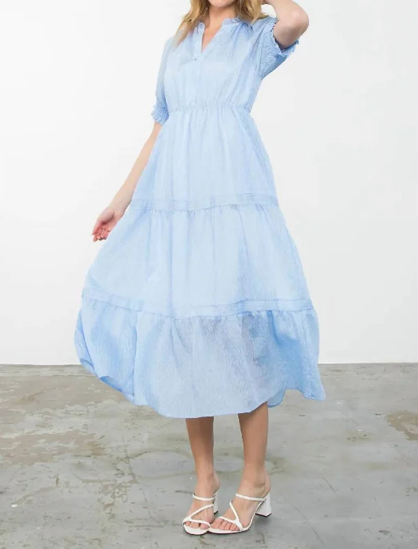 Stripe Tiered Maxi Dress In Blue A-Line Day Work