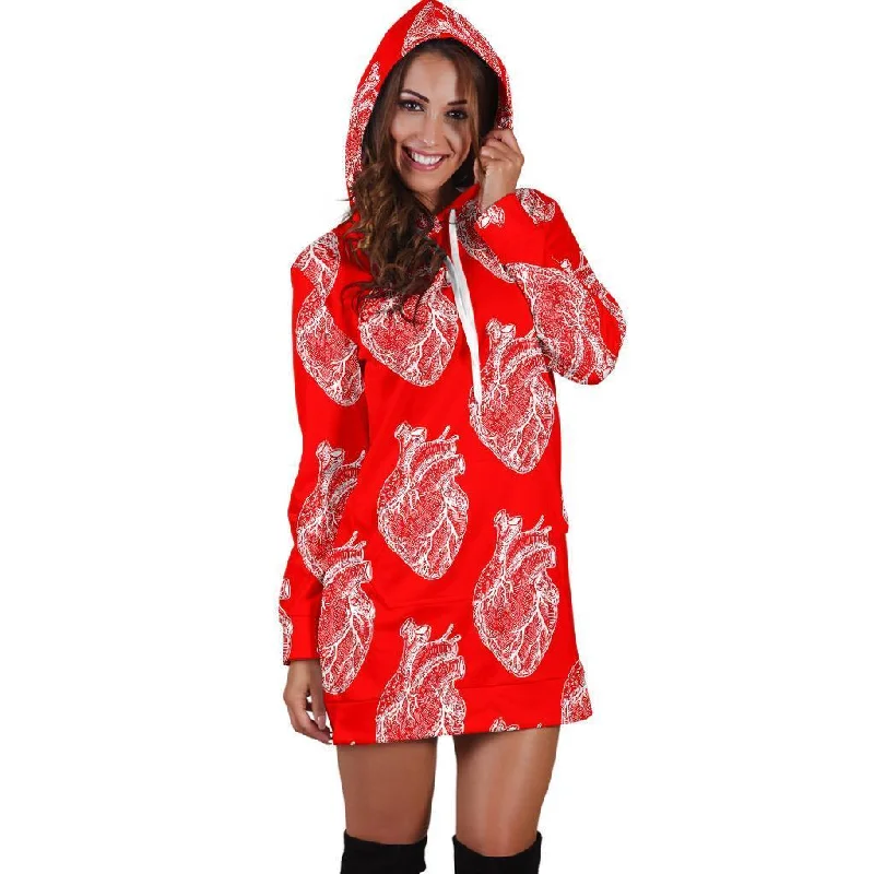 Anatomy Print Pattern Women Hoodie Dress Hoodie with Side Slits Relaxed Casual