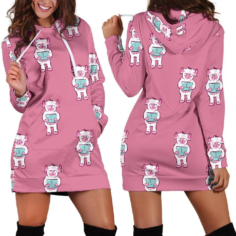 Bigfoot Pattern Print Women Hoodie Dress Hoodie with Neon Bright Vibrant
