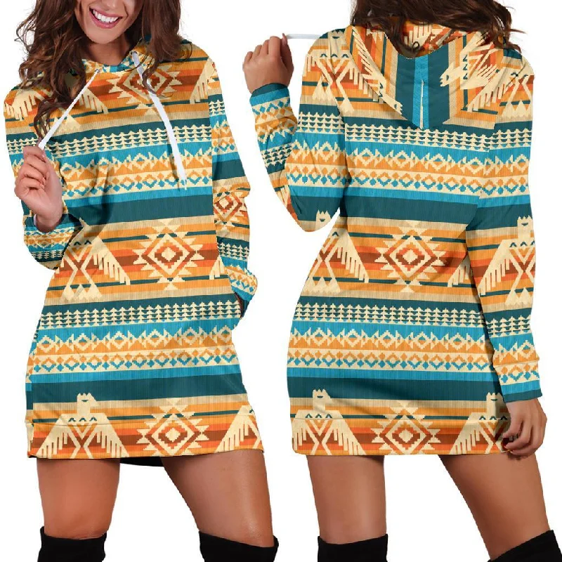 Aztec Eagle Print Pattern Women Hoodie Dress Hoodie with V-Neck Classic Versatile