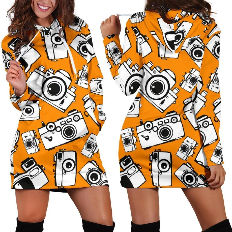 Camera Pattern Print Women Hoodie Dress Hoodie with Ribbed Hem Stretchable Secure