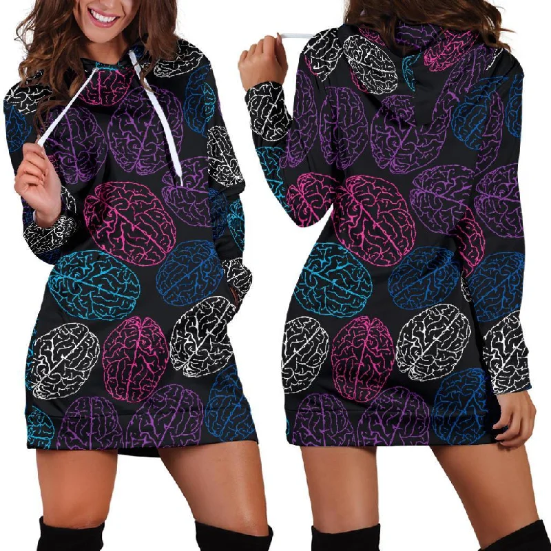 Brain Pattern Print Women Hoodie Dress Hoodie with Illustration Artistic Creative
