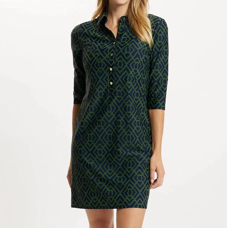 Susanna Dress In Garden Lattice Navy/loden Tunics Print Colorful