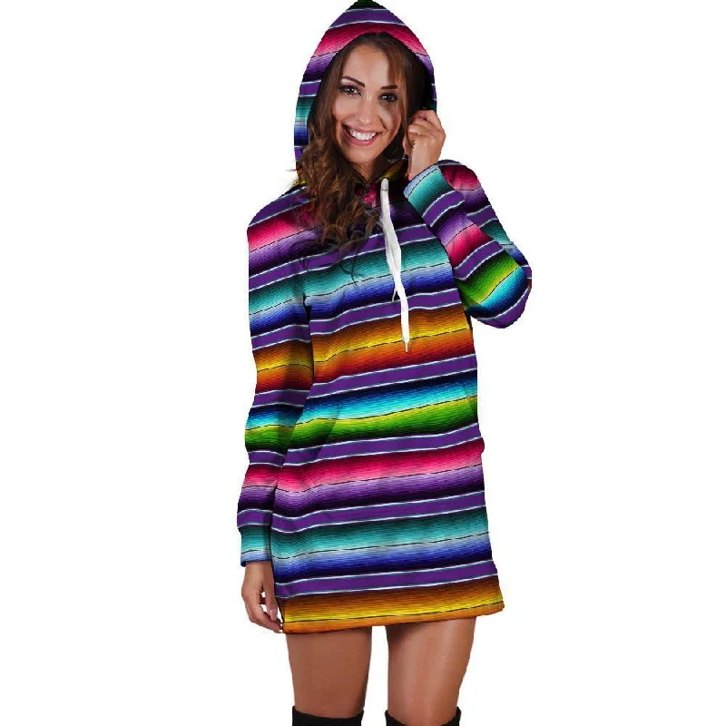 Baja Serape Print Hoodie Dress Hoodie with Fur Luxurious Winter