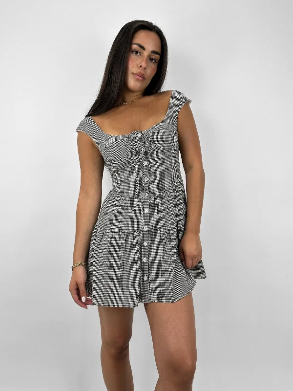 Button Down Gingham Tiered Mini Dress Chic Mini Dress with V-Neck